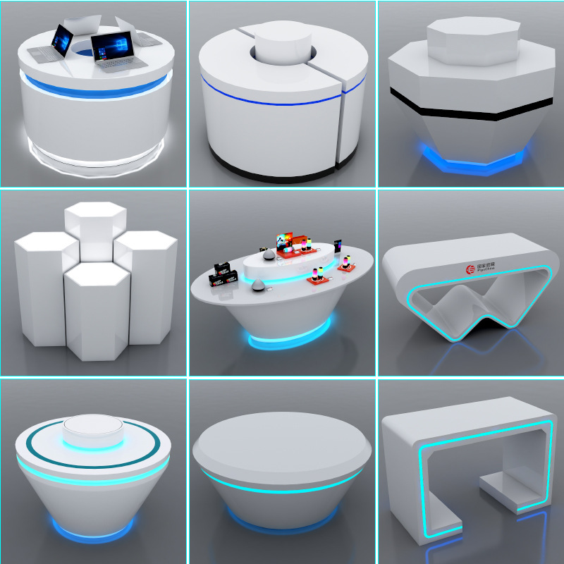 柜台桌中岛展示展览创意展柜展厅旋转圆形产品展示台科技体验