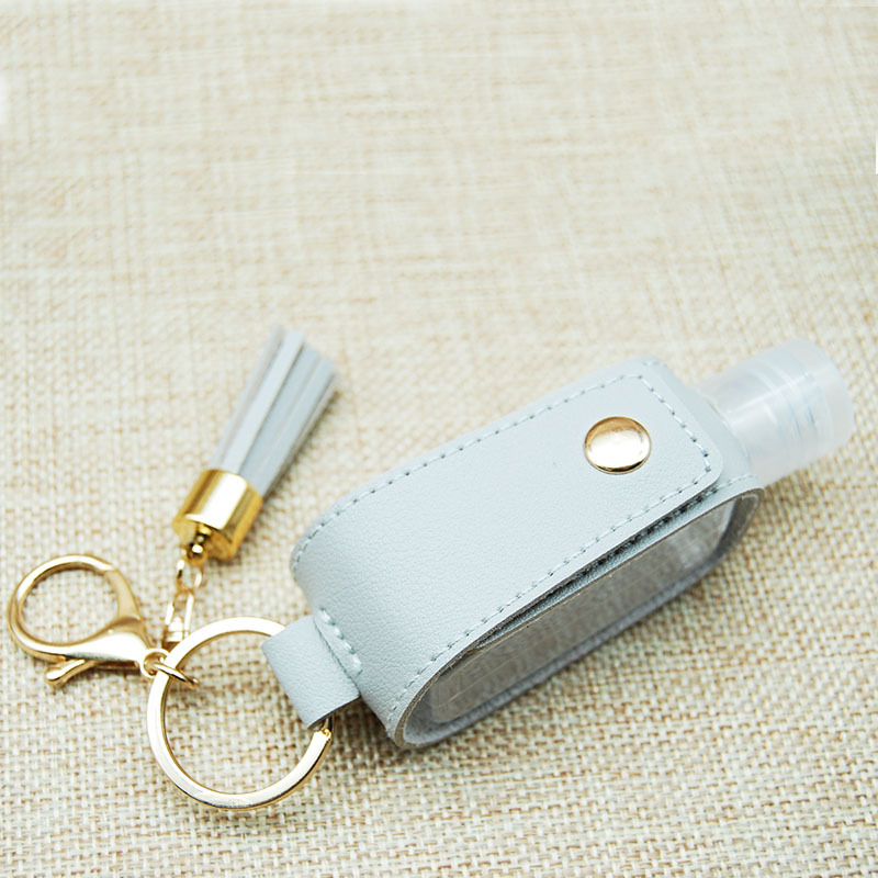 in stock-shaped pu portable hand sanitizer perfume spray travel bottle 30ml tassel key chain essential oil leather case sub-bottle