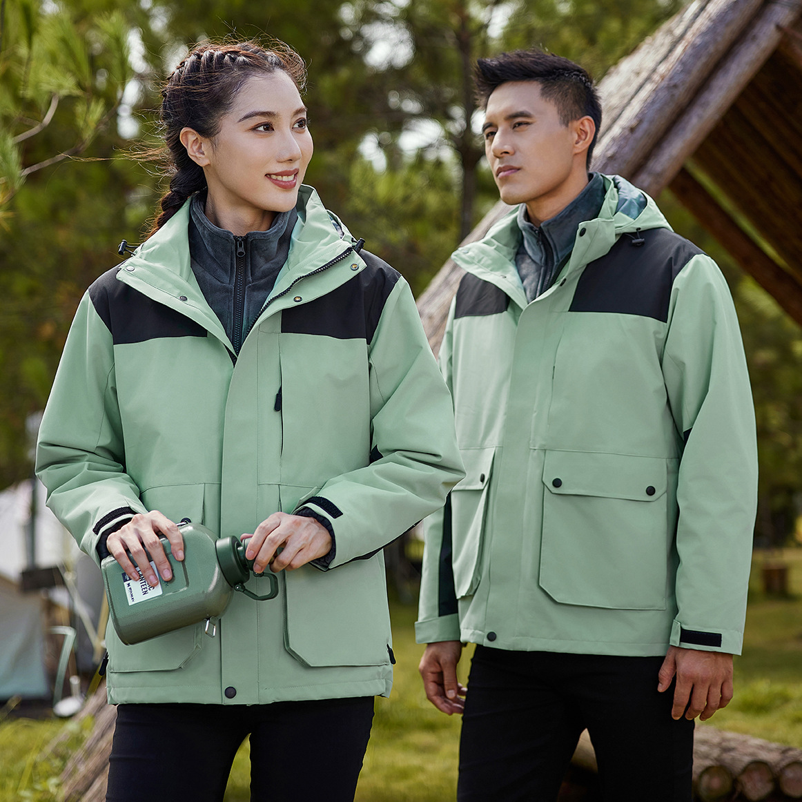 New Outdoor Shell Jacket Men's and Women's down Three-in-One Detachable Two-Piece Group Work Clothes Printed Logo