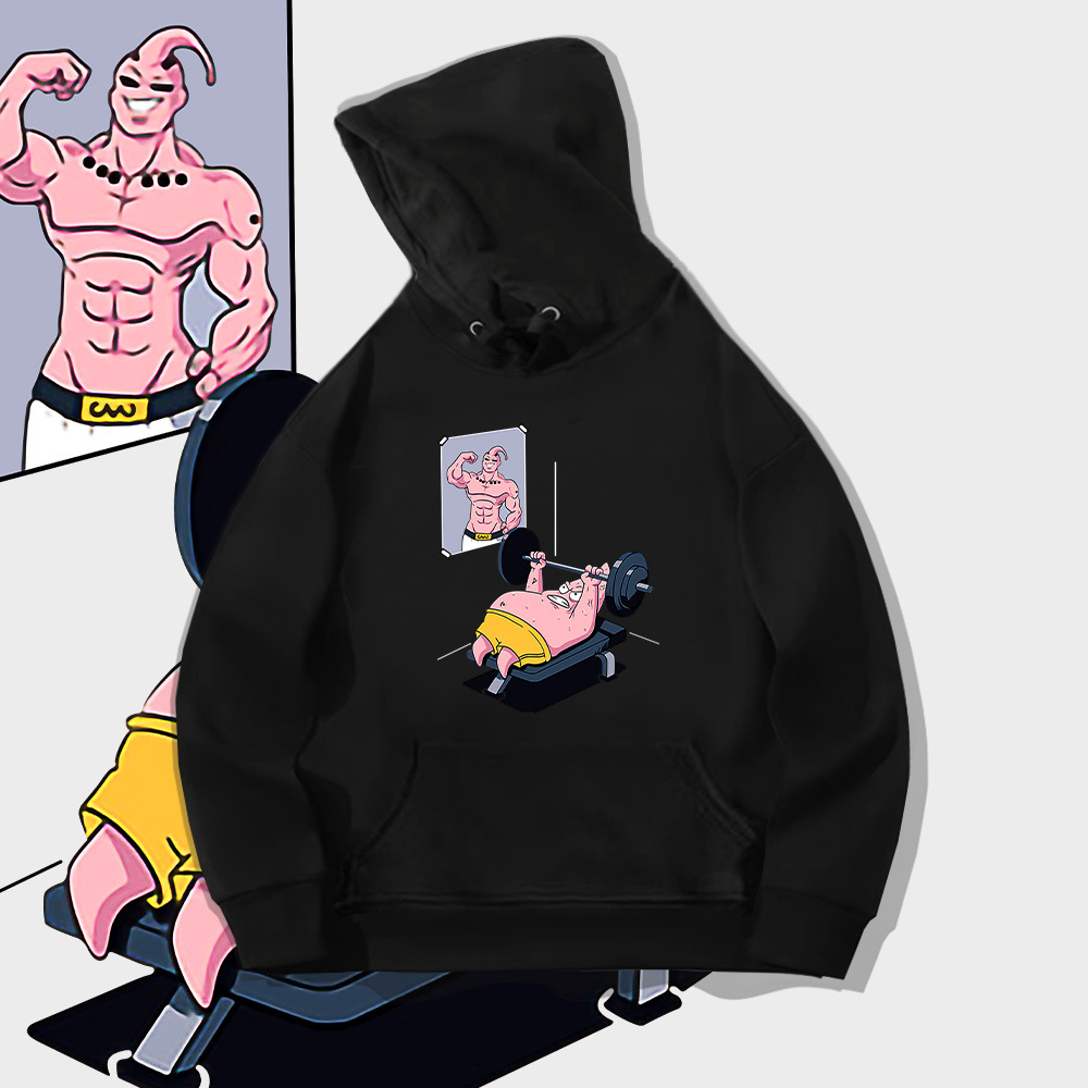 y七龙珠欧布联名派大星连帽卫衣男女春秋潮牌精梳棉宽松落肩上衣