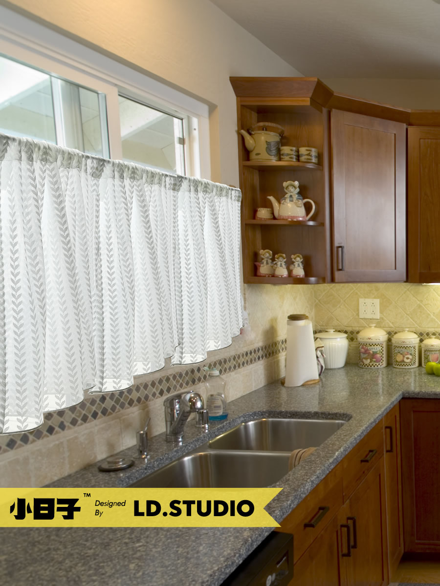 厨房短帘纱帘半帘美式乡村棉麻复古镂空小窗帘头防油送杆北京1