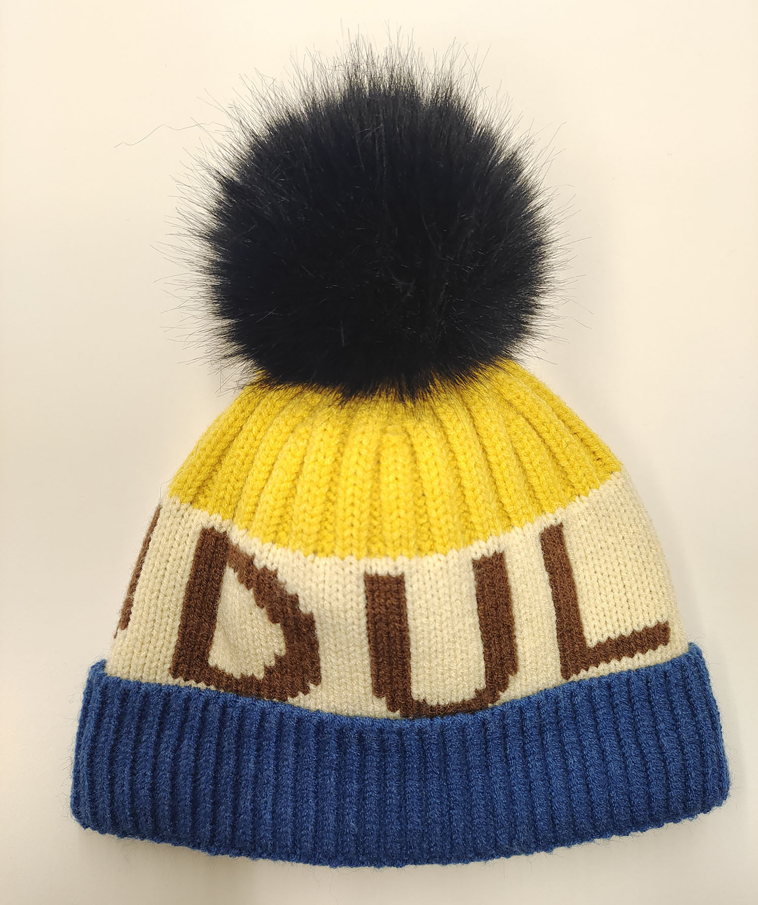 Dudula Knitted Hat Woolen Cap Children's Hat Winter Warm Hat Letter Big Fur Ball Thin Cap