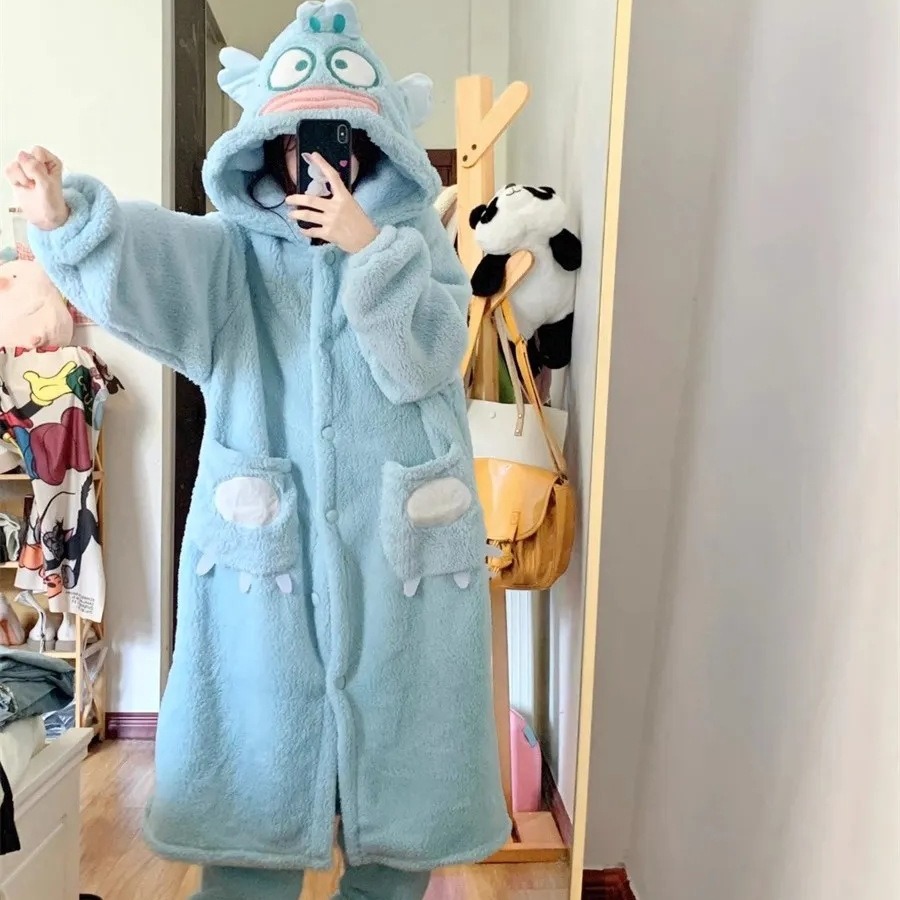 clownfish pajamas women's autumn and winter thick coral fleece nightgown cartoon cute girl flannel homewear suit