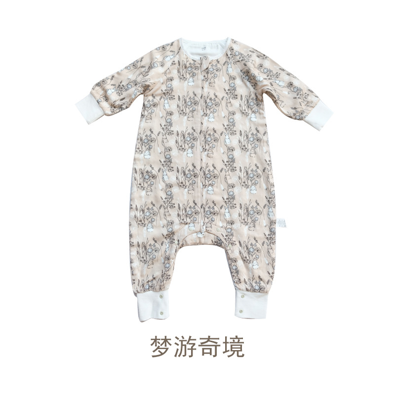 Andan Baby Sleeping Bag Spring and Summer Four-Layer Bamboo Cotton Yarn Split Leg Sleeping Bag Children Stitching Short Sleeve Pajamas Andan Sleeping Bag