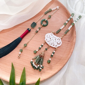 原创汉服璎珞项链长款璎珞明制流苏项链背云如意金锁项圈古风配饰