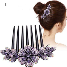 Crystal Rhinestones Flower Hair Combs Clip Beads Headwear跨