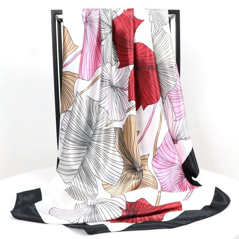 90cm Retro Elegant Satin Printed Large Kerchief Women's Four Seasons Universal All-Match Scarf Neck Scarf Small Shawl