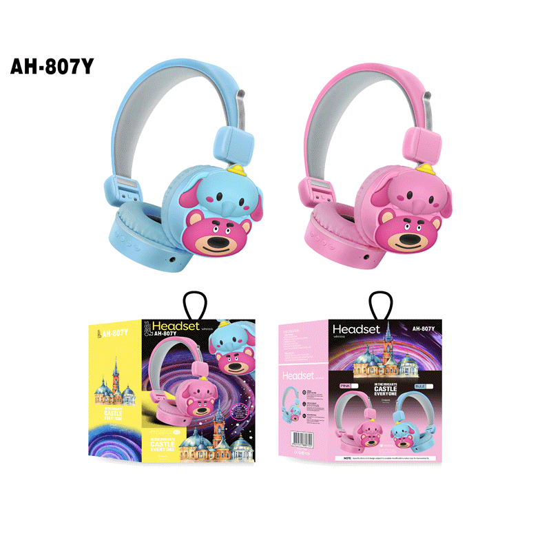 Cross-Border New Arrival AH-807Y Creative Cartoon Wireless Bluetooth Headphone Head-Mounted Headset Stereo Foldable General