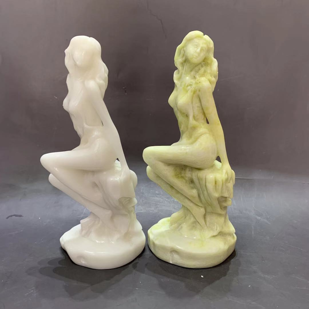 岫玉美女摆件玉雕工艺品立体人像玉美人摆件酒柜电视柜玉摆件