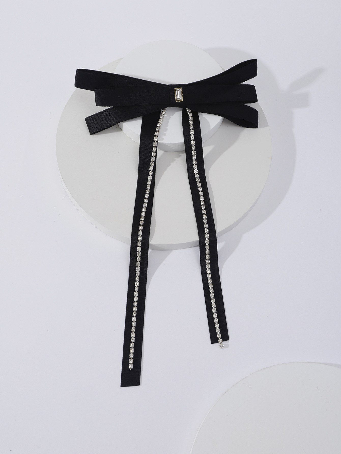 厂家源头复古黑色高级感流苏镶钻飘带女双层蝴蝶结领结领花配饰