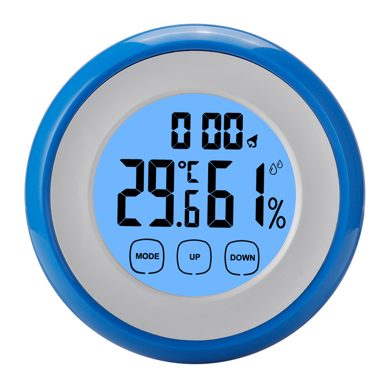 厂家直销触摸屏温湿度计圆形家用数显室内测温仪学生桌面静音台钟