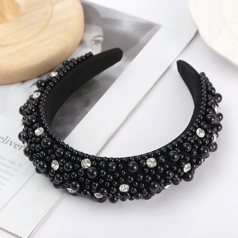 European and American Fashion Trending Starry Pearl Headband Women's Wide-Brimmed Sponge Retro Thickened Baroque Headband