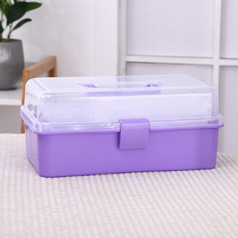 Three-Layer Solid Color Storage Box in Stock Wholesale Painting Tool Box Manicure Cosmetics Three-Layer Folding Container