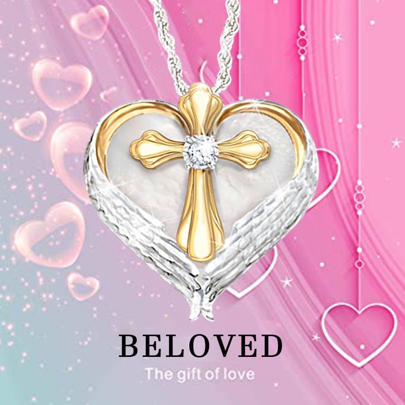 豪捷 时尚心形十字架项链白色女士项链感恩节礼物女儿女士吊坠