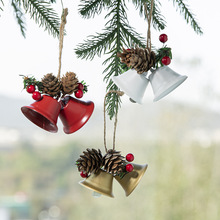 圣诞树装饰品北欧创意金红色金属铃铛挂件圣诞节装饰松果红果挂饰
