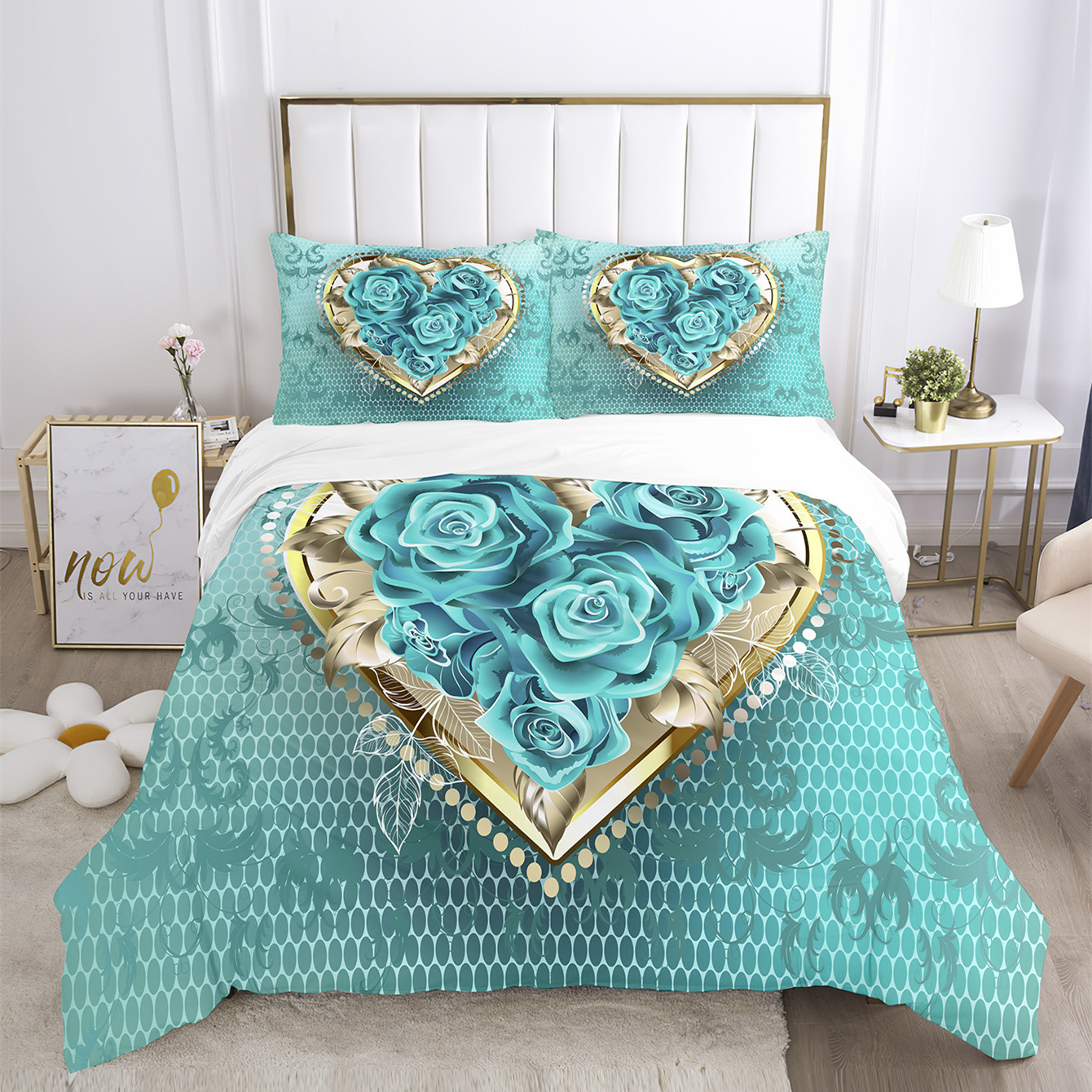 3d Three-Piece Printing Set Custom Cross-Border Home Textile Full Polyester Brushed down Quilt Cover Pillowcase