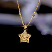 金黄色网状星星钛钢项链女ins锁骨链圆珠夸张配饰设计感沙金颈链