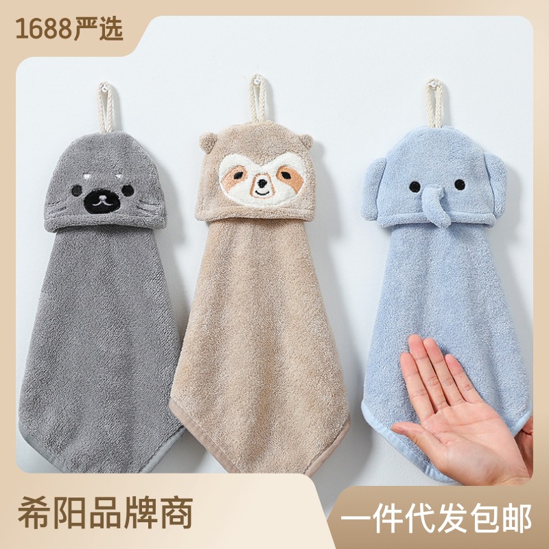 Coral Fleece Cartoon Cute Animal Hand Towel Soft Multi-Purpose Hand Towel Household Kitchen Bathroom Absorbent Towel