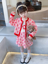 2024儿童春秋新款套装洋气小女孩宝宝长袖裙子花朵开衫两件套批发