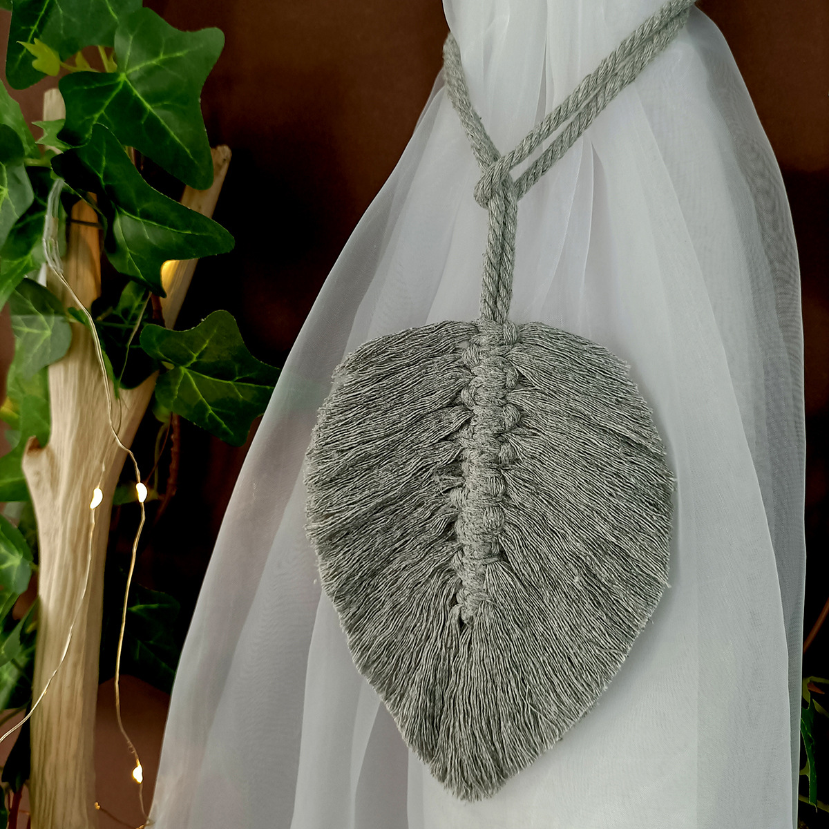 g50 ins北欧窗帘绑带 树叶状创意窗帘绑带窗帘编织棉绳窗帘扣挂饰