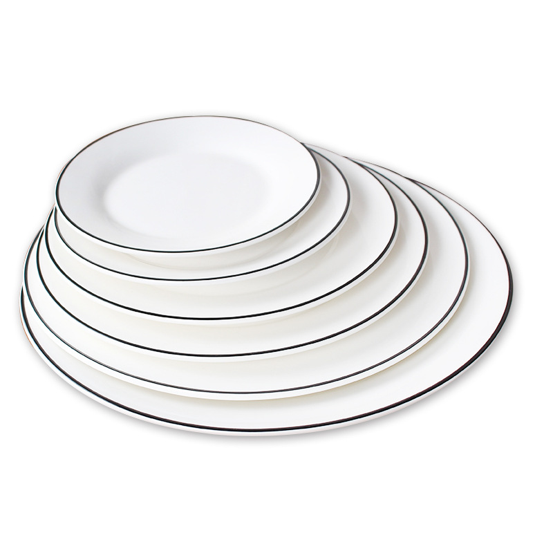 简约描黑线盘子陶瓷餐具黑边平盘西餐盘牛排盘点心盘菜盘家用骨碟