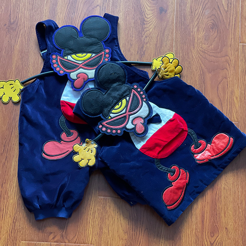 【现货】潮牌高定童装黑超刺绣米老鼠男童女童背带裤姐弟装