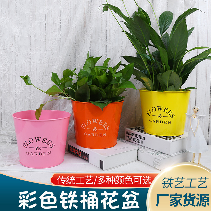 Factory Source Color Iron Flower Pot + Balcony Decoration Bonsai Greenery Pot Iron Flower Pot Sunflower Flower Pot