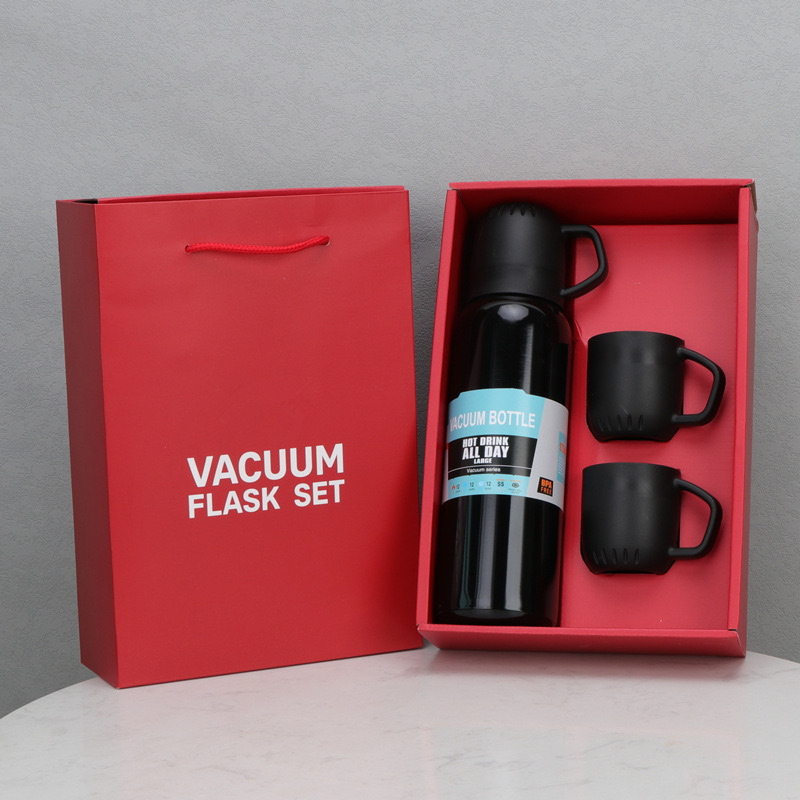 Foreign Trade Wholesale One Cup Three-Lid Vacuum Cup Set Stainless Steel Portable Gift Cup High-End Gift Box Set Water Cup