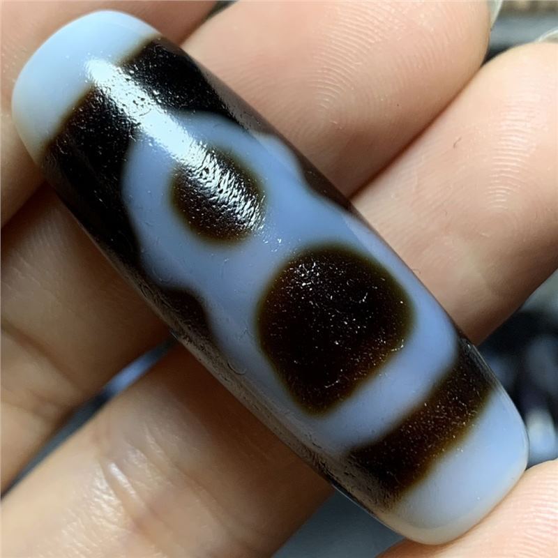 一物一图 天然玛瑙真品高油包浆白化财神天珠吊坠38.8*13.