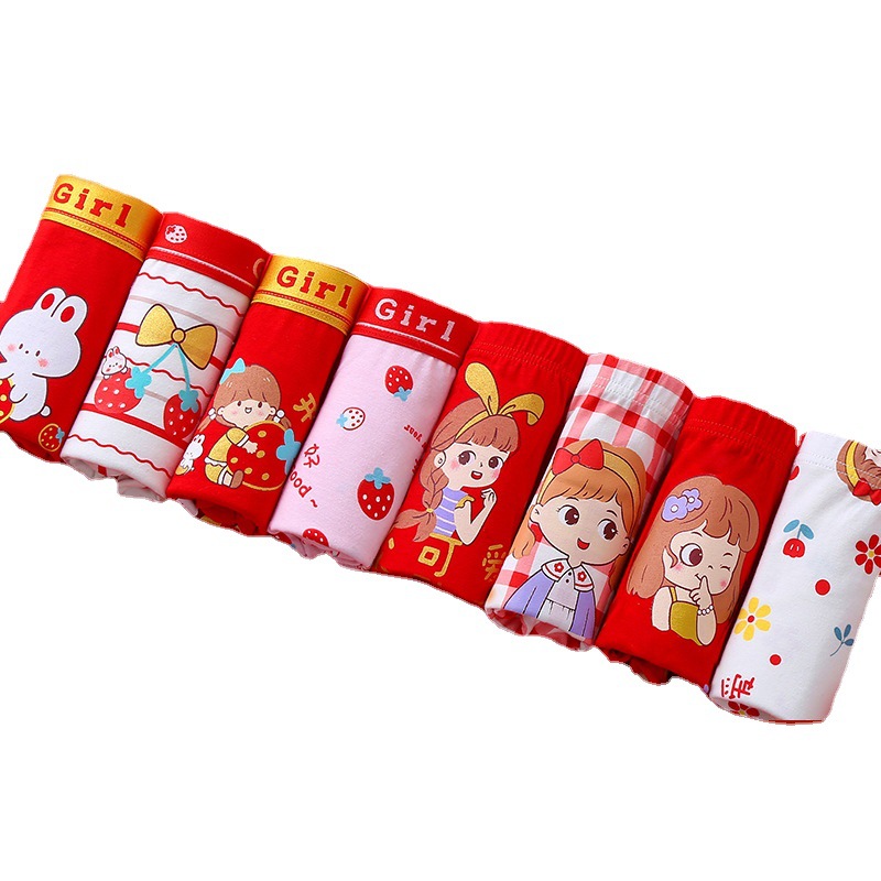 Children Red Underwear Girls' Cotton Shorts Middle and Big Children Girls' Birth Year Rabbit Year Tiger Year Red Boxers