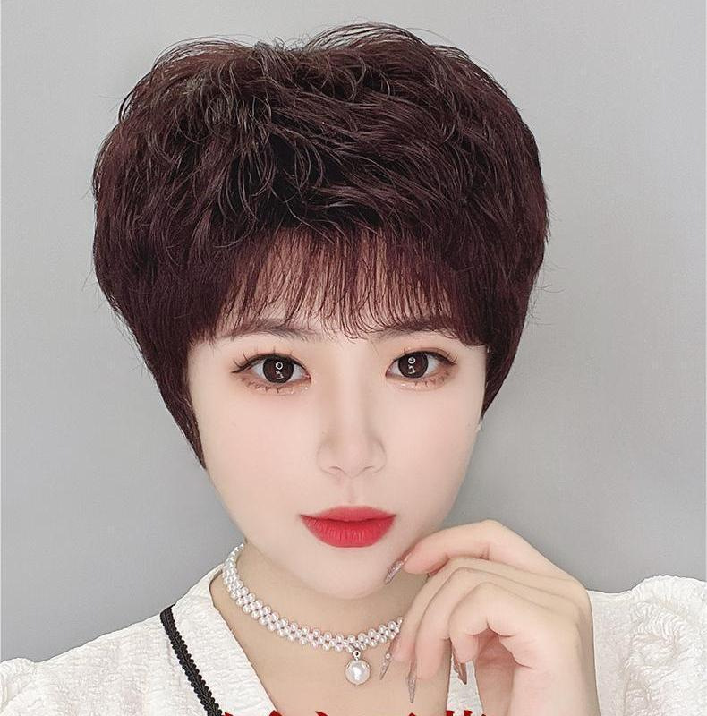 厂家批发假发女中老年真人发丝新品富贵花贵妇卷短卷发整顶假发