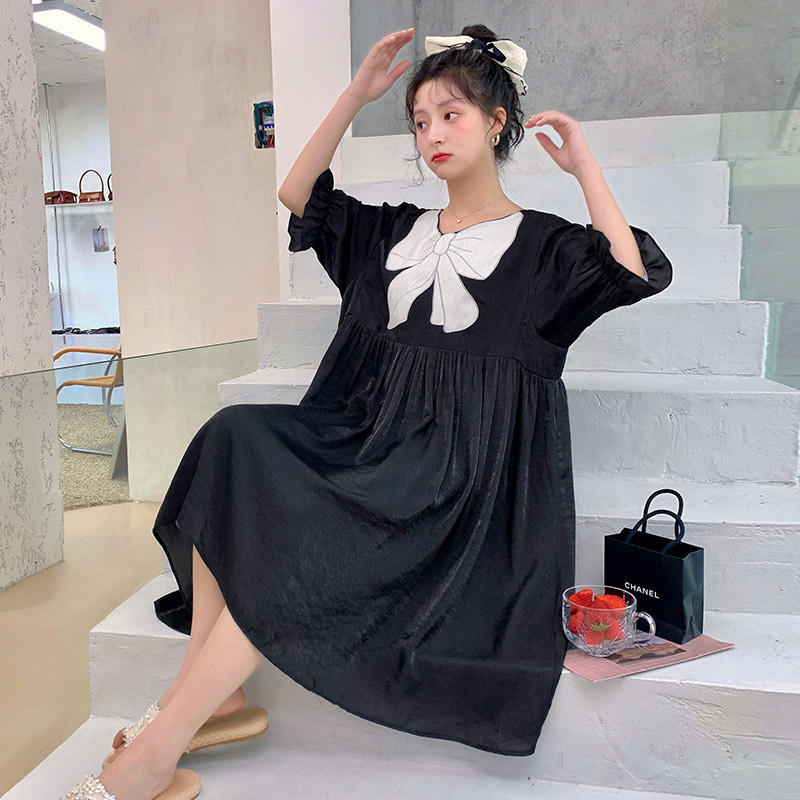 冰丝睡裙女夏季薄款中袖长裙甜美少女可爱休闲家居长裙可外穿