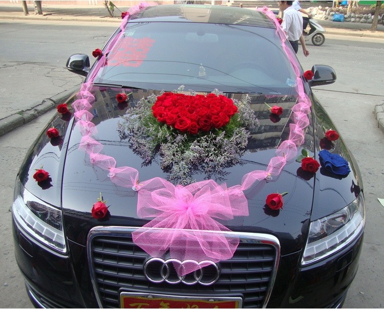 婚车网纱干纱婚车装饰用品车头花婚庆布置包花纱网包玫瑰花的纱网