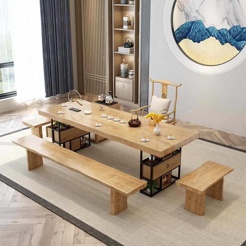 新中式实木茶桌椅组合 禅意茶室一体泡茶桌多人实木大板喝茶桌子