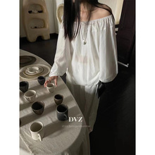 DVZ韩国chic一字肩衬衫女2024春季新品仙女气质长袖防晒上衣7236