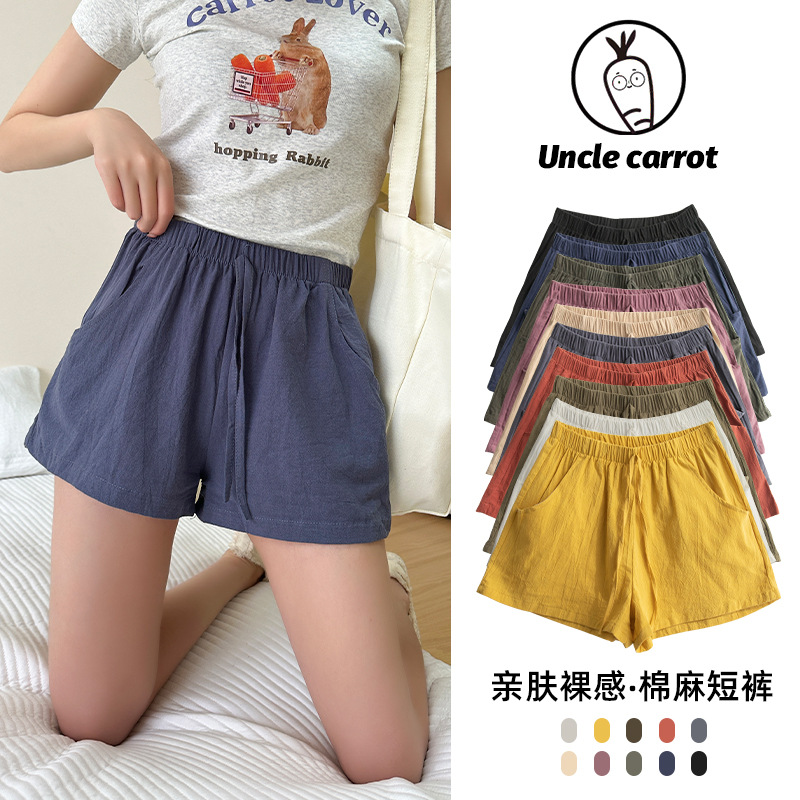 Cotton Linen Shorts 2023 New A- line Outerwear Wide-Leg plus Size Fat Girl High Top Sports Hot Pants Women's Summer Casual