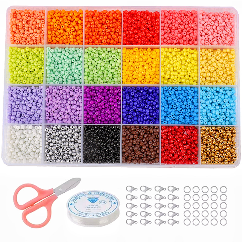 Amazon New 24 Grid Paint Small Rice-Shaped Beads Micro Glass Bead Solid Color Scattered Beads Set Wholesale Diy Ornament Accessories