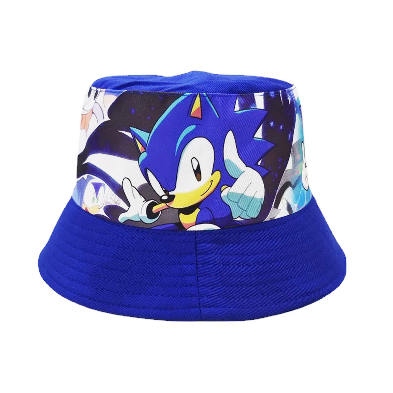 Cross-Border Children Sonik Bucket Hat Boys and Girls Cartoon Animation Double-Sided Wear Bucket Hat Hedgehog Sonic Small Sun Hat