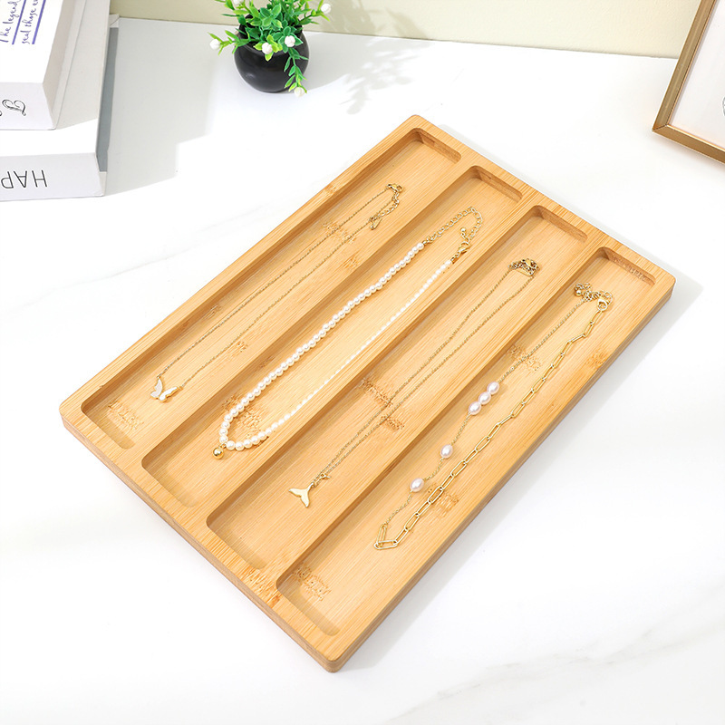 Solid Wood Necklace Display Tray Jewelry Display Shelf Bracelet Rings Ear Studs Jewelry Display Tray Wooden Compartment Storage