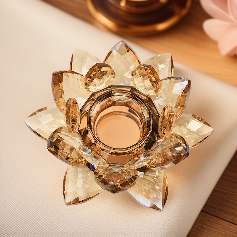 厂家直销轻奢水晶莲花烛台摆件中式荷花客厅家居珠宝店装饰工艺品