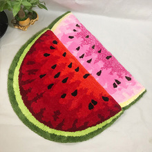 半圆形西瓜创意聚酯纤维粉红红色厨房卫生间机器织造水果毛绒地毯