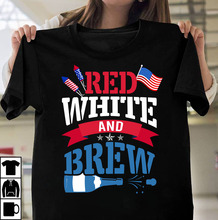 欧美外贸红白色啤酒字母7月4日独立日T恤短袖印花图案时尚女上衣