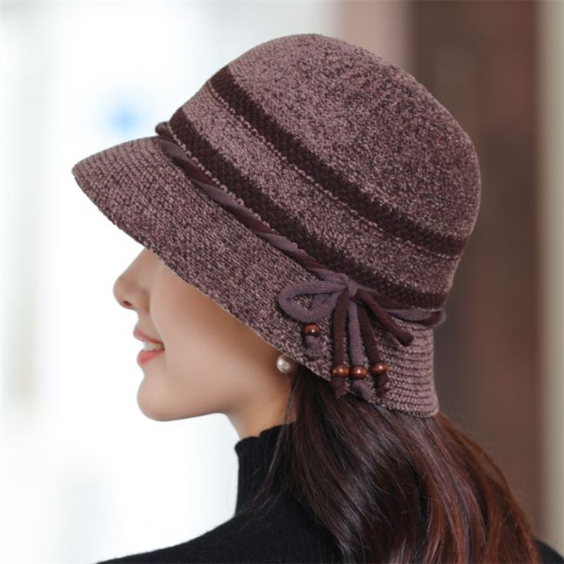 秋冬季渔夫帽子女士时尚毛呢防风寒盆帽户外中老年人妈妈遮阳帽潮