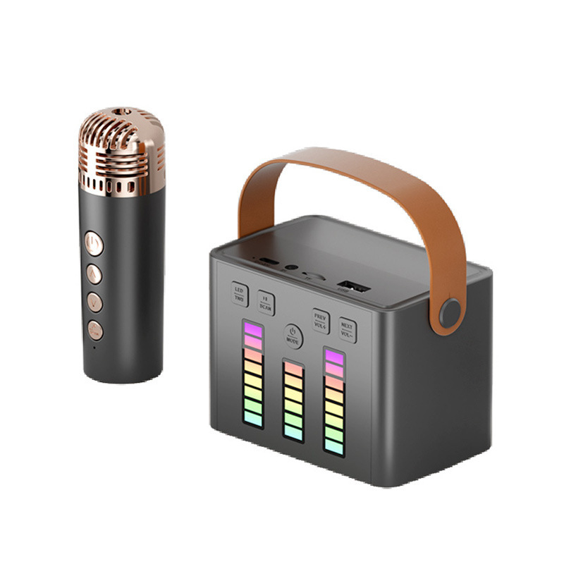 New Bluetooth Karaoke Audio with Microphone Singing Bluetooth Speaker Led Pickup Light Microphone Outdoor Speaker