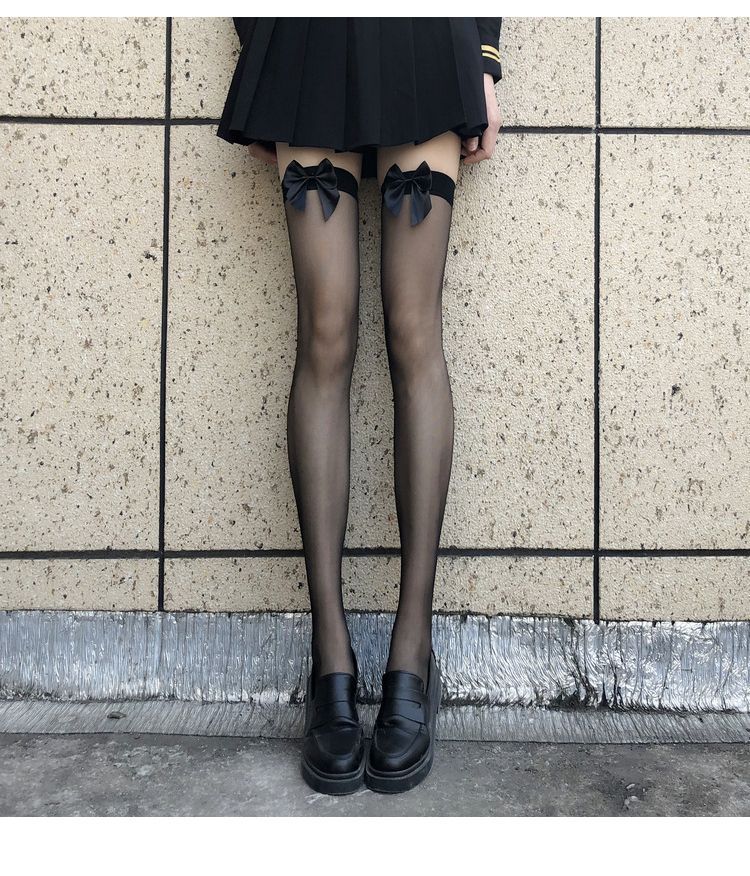 Summer Thin Black Silk JK Hot Girl Lolita Lace Socks Female Japanese Style Soft Girl Bow Lolita Knee Socks