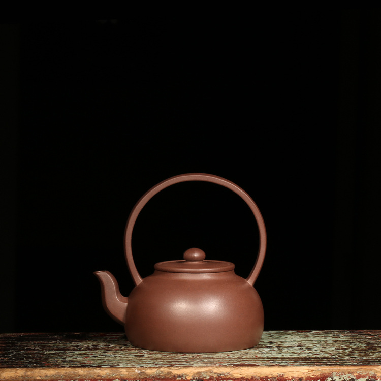宜兴紫砂老茶壶原矿一厂老紫泥张红华款提梁壶台湾回流纯手工收藏