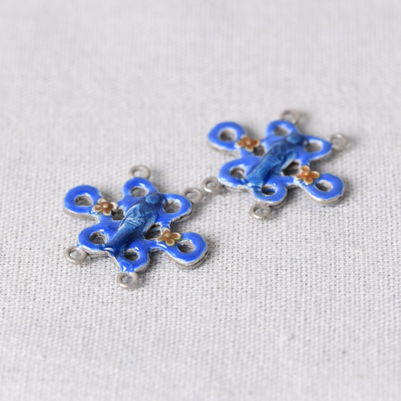s925银配件景泰蓝盘长烧蓝中国结小花头像配件串手链手串-阿里巴巴