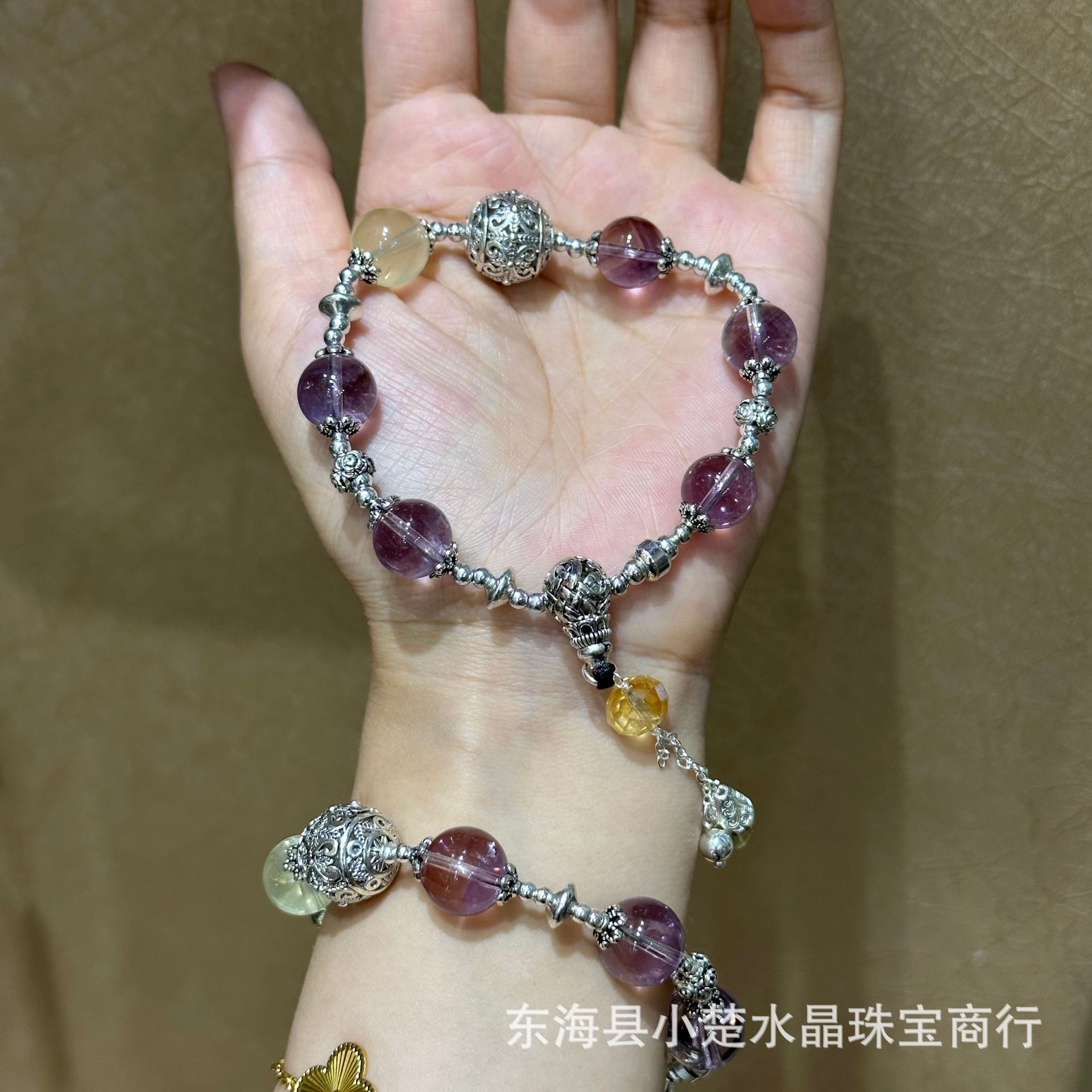 天然水晶紫水晶绿幽灵古风手捻流苏雍佘太翠手持和简约闺蜜手串宫