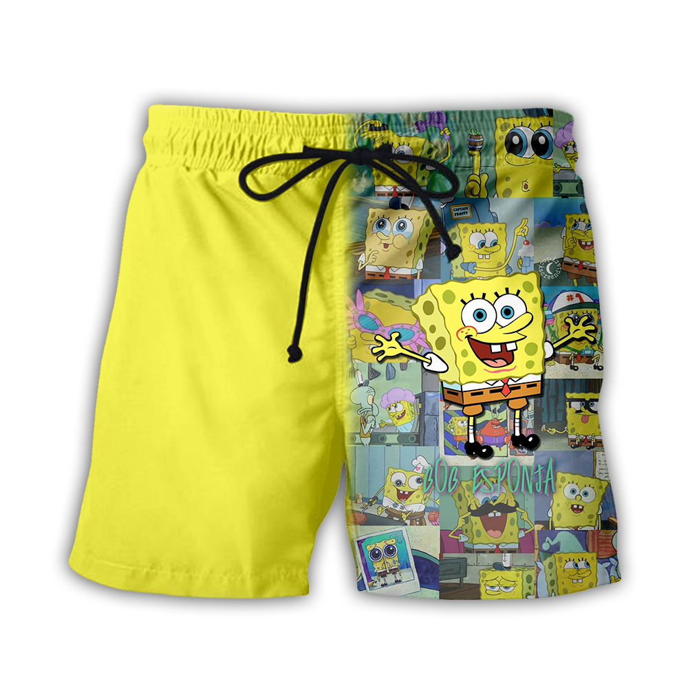 夏季wish爆款海绵宝宝卡通3d沙滩裤 男士数码印花短裤现货批发