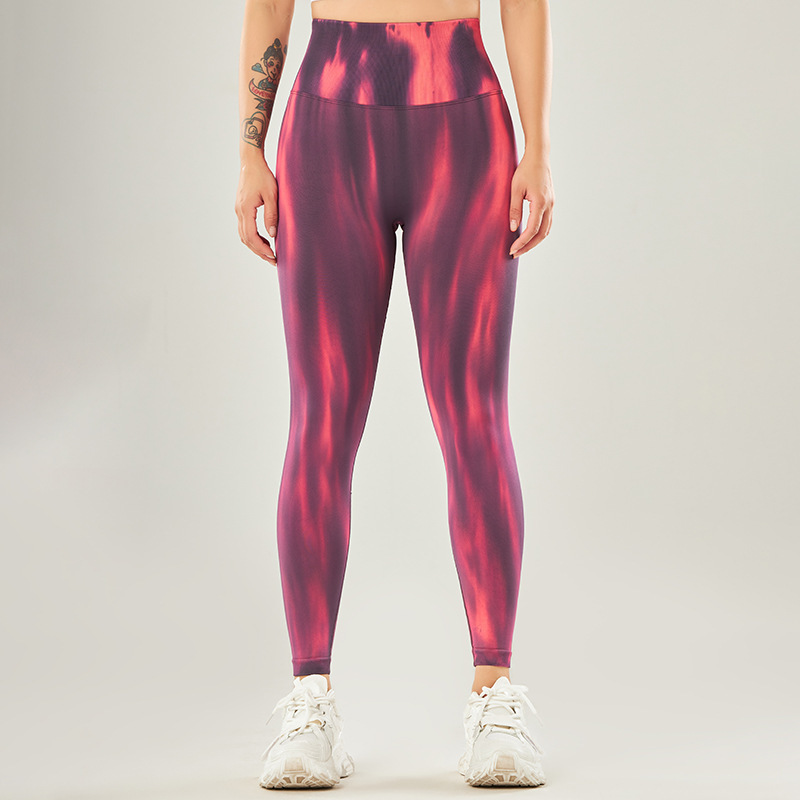 Cross-Border New Arrival Tie-Dye Yoga Pants Women's Seamless High Waist Peach Hip Sports Tight Leggings Fitness Pants